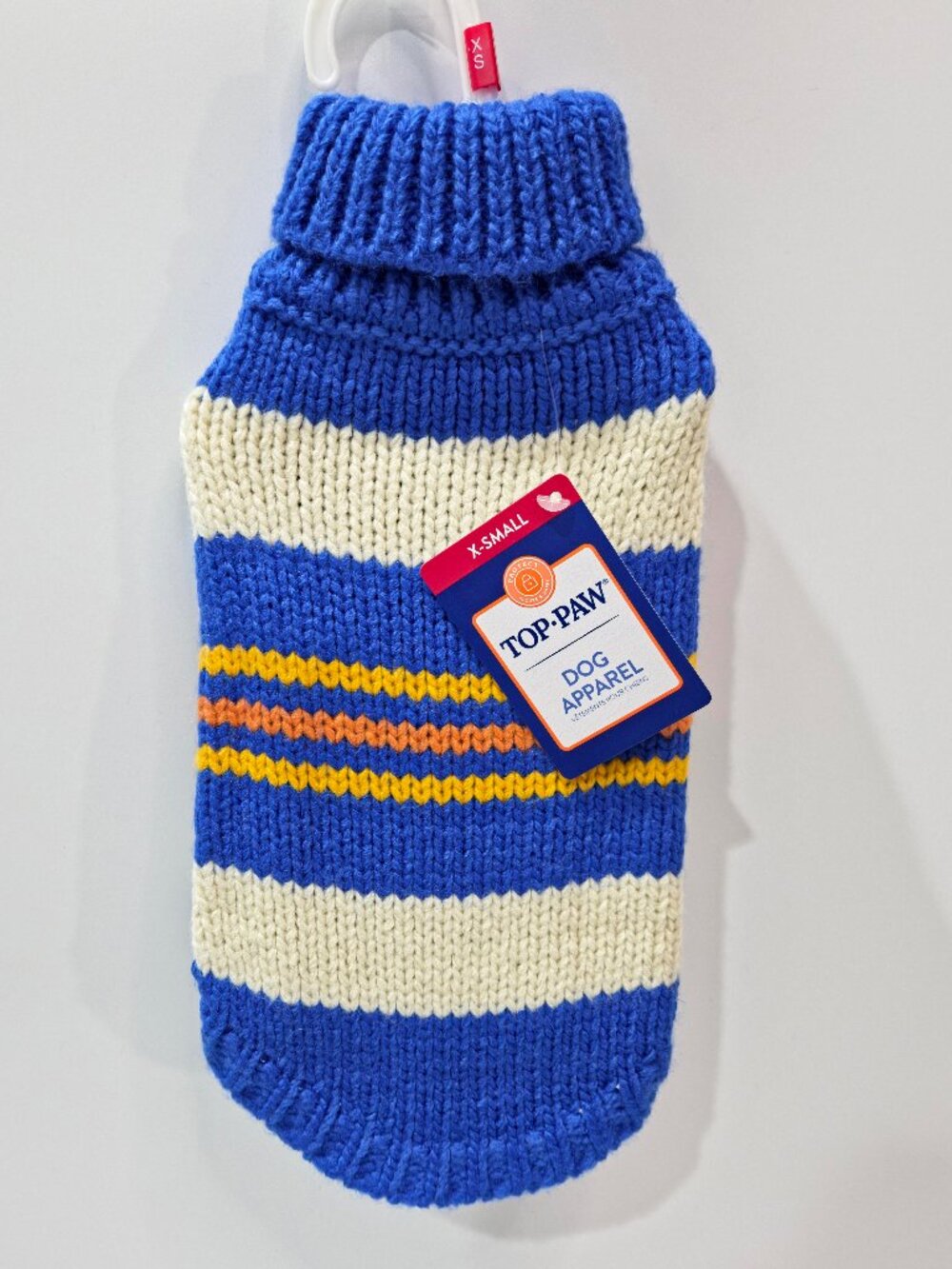 Top Paw Crocheted Fall Sweater for Dogs, Blue/Cream/Yellow/Orange, NEW